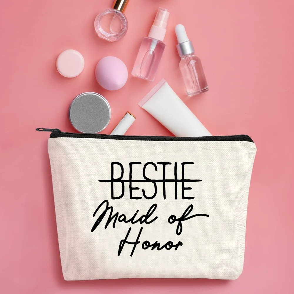 Bestie Maid of Honor Makeup Bag Bridesmaid Proposal Gift Wedding Gift Bridal Party Accessories Makeup Pouch for Maid of Honor