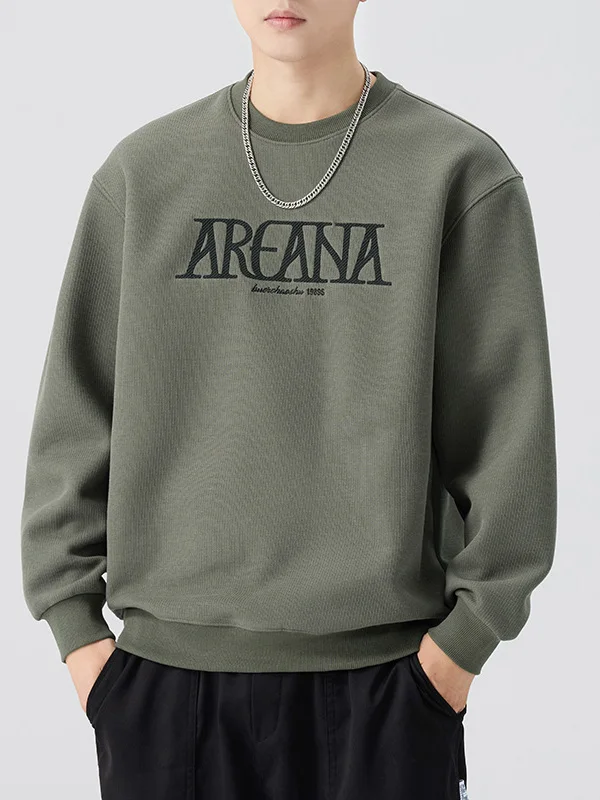 

American Sle Heavyweight Retro Embroidered round Ne Sweatirt Men's Loose Large Size Casual Long Sve Top Trendy