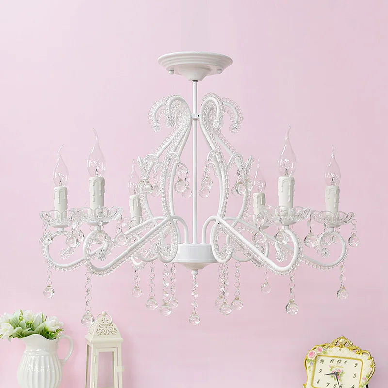 Korean Princess Room Chandelier Children's Room Lights European Style Pink Bedroom Decorative Lights Ins Girls Aesthetic Crystal