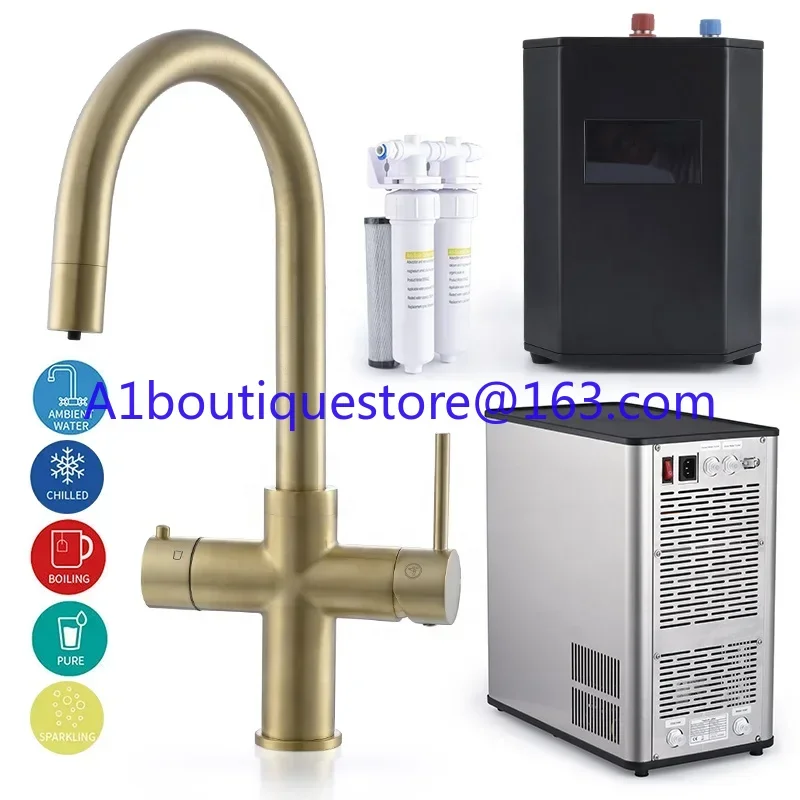 3 4 5 in 1 filter chilled sparkling boiling water tap system brass instant hot kitchen faucet brushed gold boiling water tap