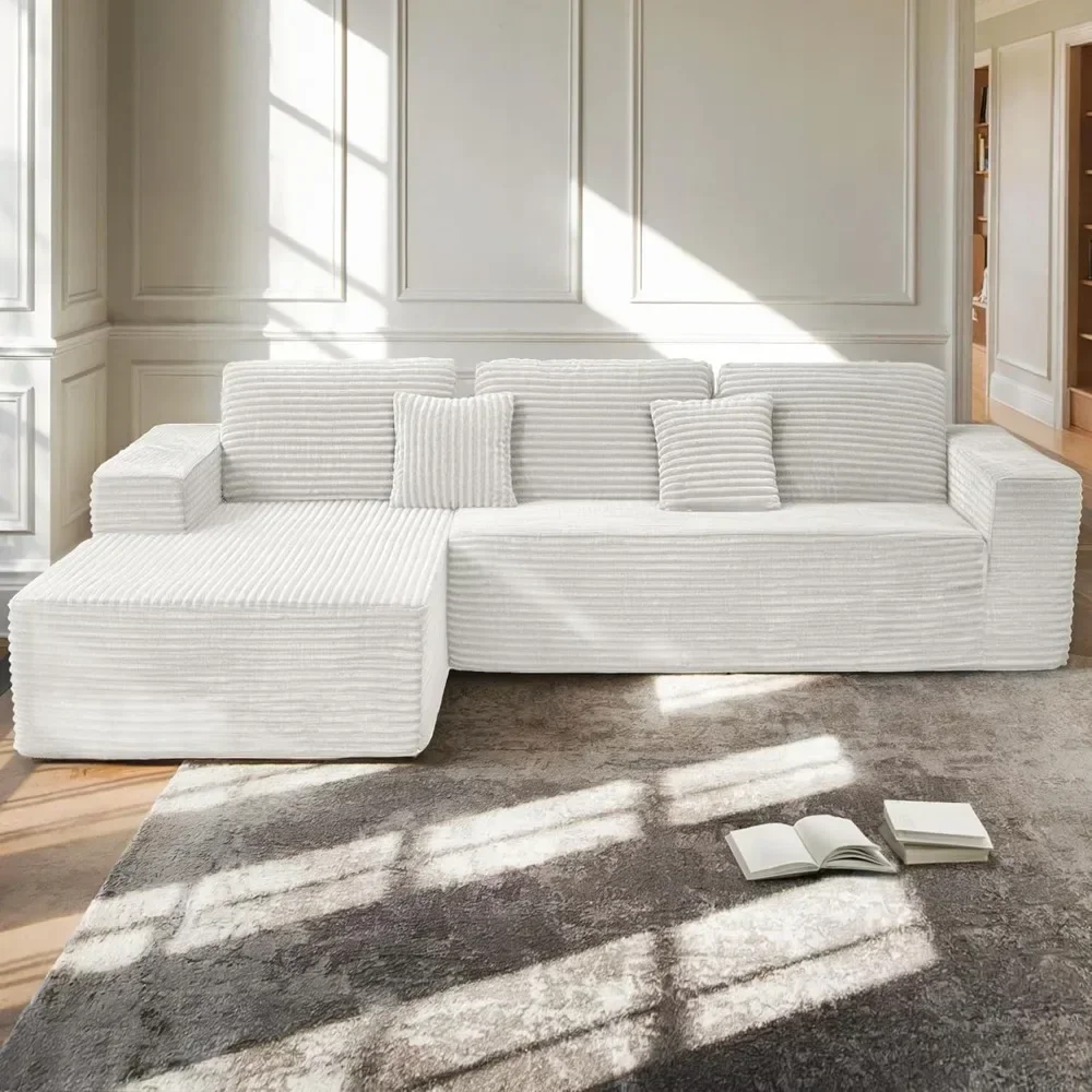 

Модульный секционный диван Cloud, L-образная форма 110 дюймов, с глубоким шезлонгом, вельветовый материал, мягкий диван для гостиной