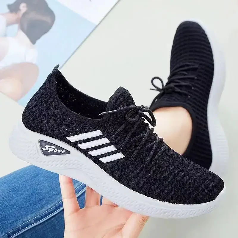 Fashionable Flying Woven Women\'s Shoes Women\'s Shoes Korean-Style Breathable Lightweight Running Shoes Women\'s Shoes