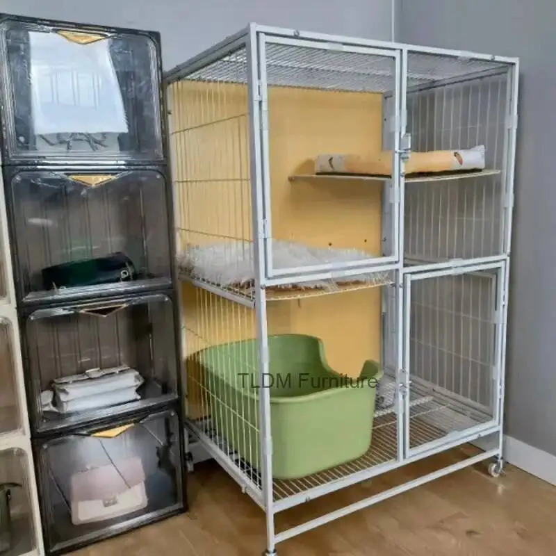 

Toilet Luxurious Iron Cat Cages Household Indoor Large Multi-layer Space Panoramic Cat Villa with Transparent Cat Cage House A Z