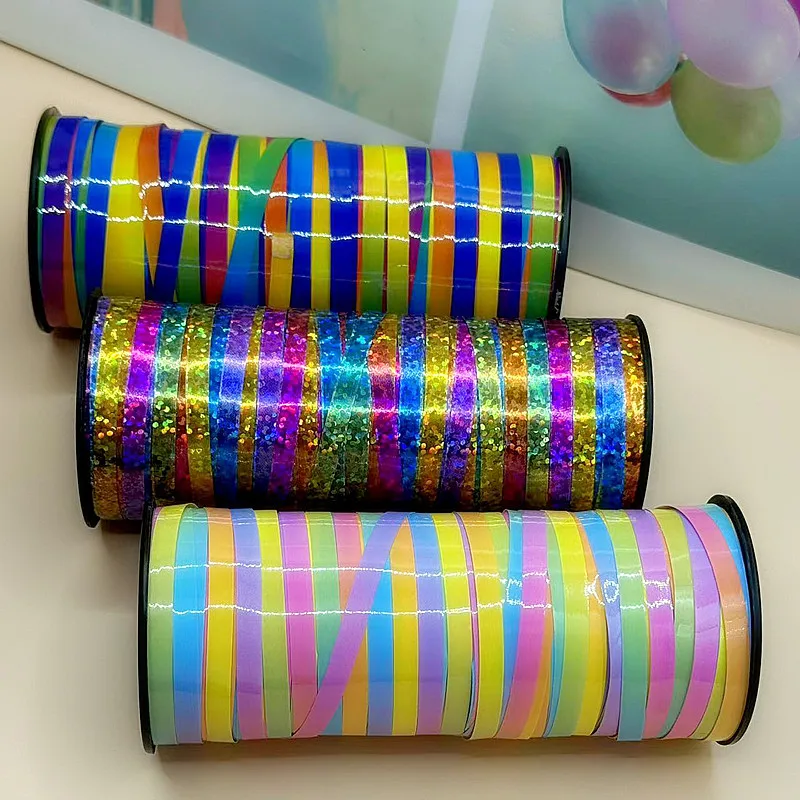 100/250/500 yards/rolle Kunststoff Laser Band 5mm Ballon Bänder Hochzeit Dekoration Folie Satin Band Curling DIY Zubehör – Detail 4