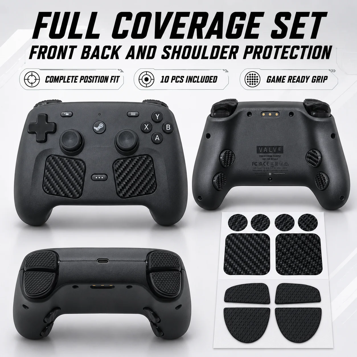 10Pcs/Set for Steam Controller Carbon Fiber Textured Joystick Cap Button Sticker for Steam Controller 2 Game Controller Stickers