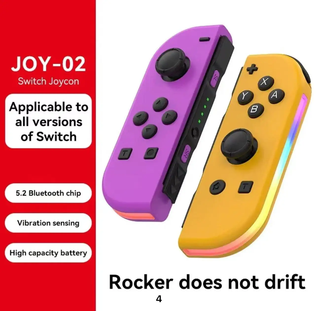 BT 5.2 Joy Controller RGB LED Switch L/R Joypad for Nintendo Switch/Lite/Oled JoyCon Gamepads Joystick with Dual Vibration