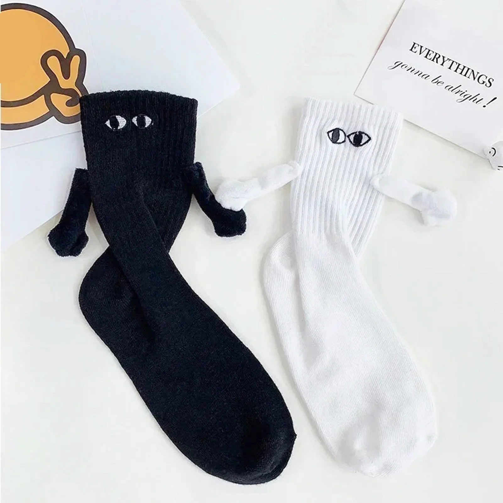 Fashion Magnetic Holding Hands Socks All-match High Elastic Couple Socks For Spring Home Mid Tube Socks Breathable Sports