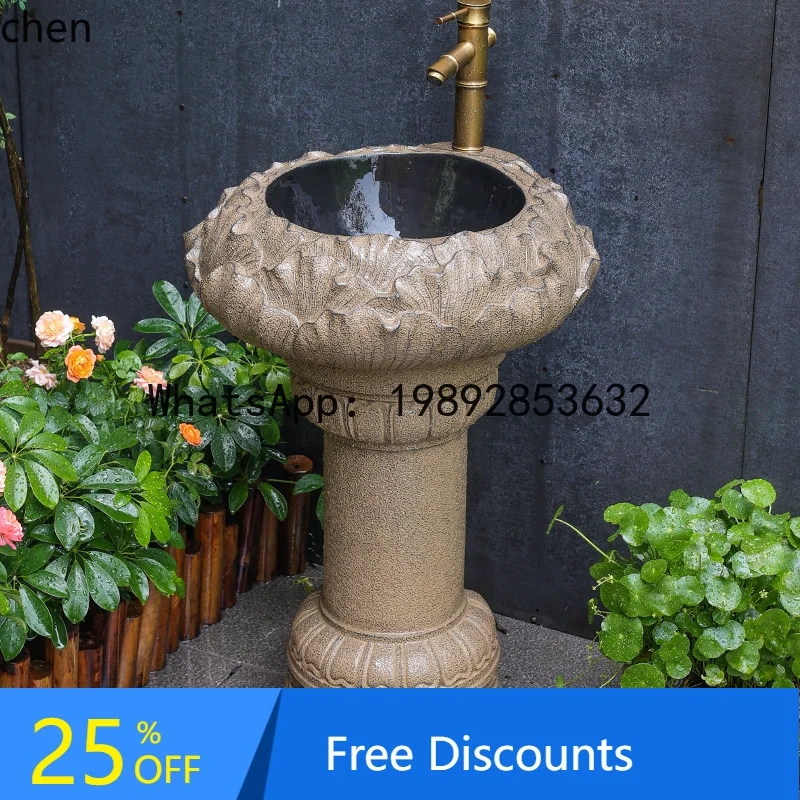 AA Outdoor Wash Basin Balcony Floor-Standing Integrated  Wash Basin Courtyard Washstand Basin