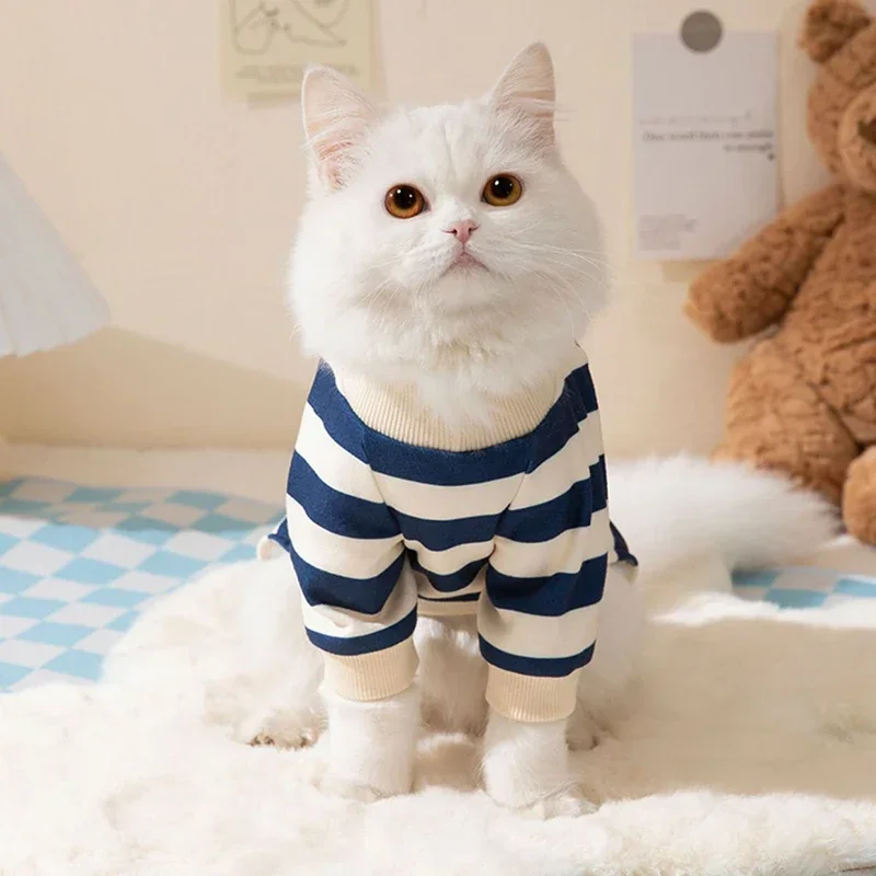 Pet Striped Jumpsuit Spring Autumn Medium Small Dog Clothes Sweet Pajamas Cute Cartoon Pattern Kitten Puppy Shirt