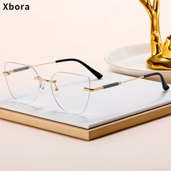 Xbora Titanium Alloy Frameless Cat Eye Optical Eyeglasses Women's Prescription Spectacle Frames Ultra Light Myopia Glasses 91351