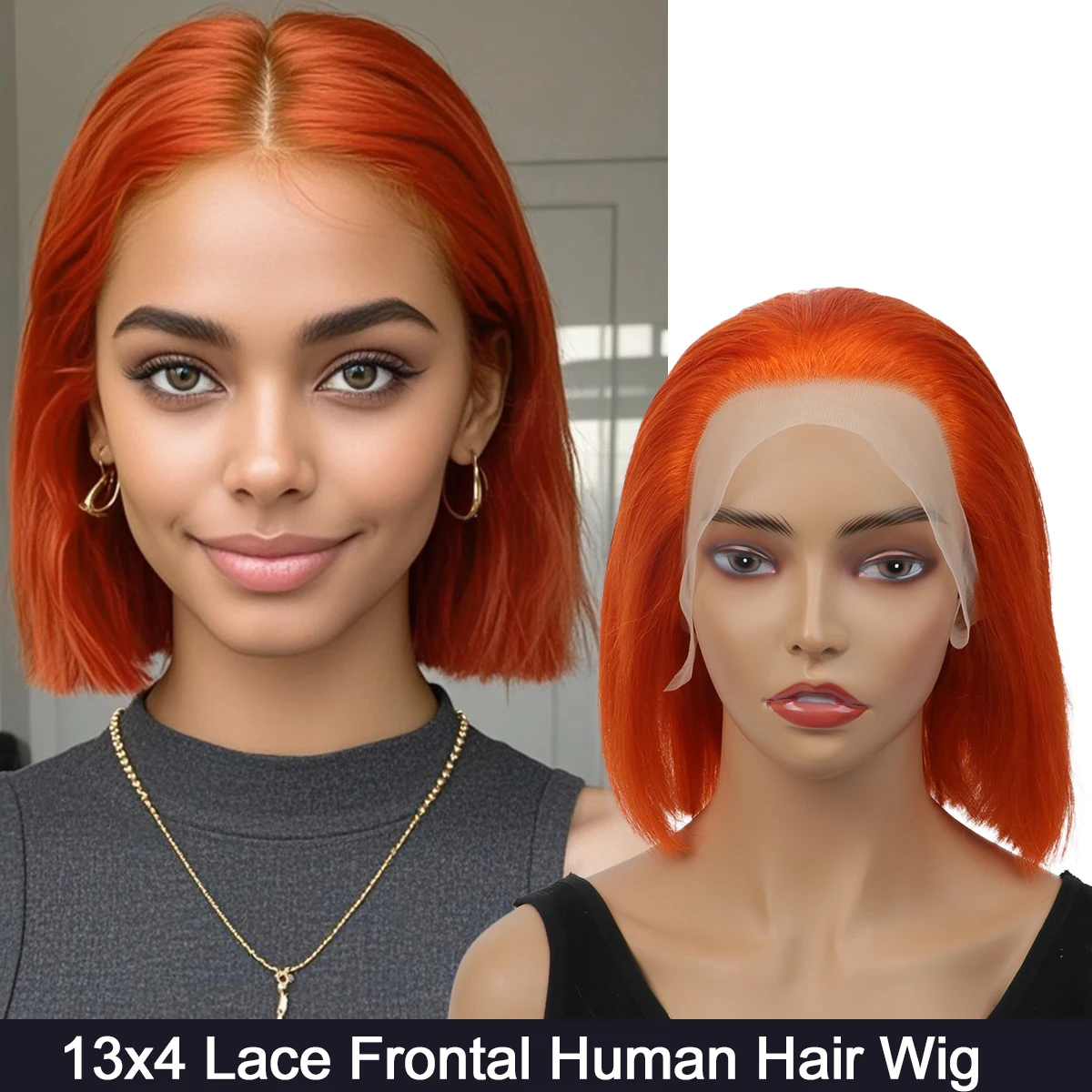 MRSHAIR شعر مستعار قصير بوب 13x4 الدانتيل شعر مستعار أمامي شعر الإنسان غلويليس الدانتيل الشفاف 180% الكثافة شعر طبيعي مفرود شعر مستعار برتقالي اللون