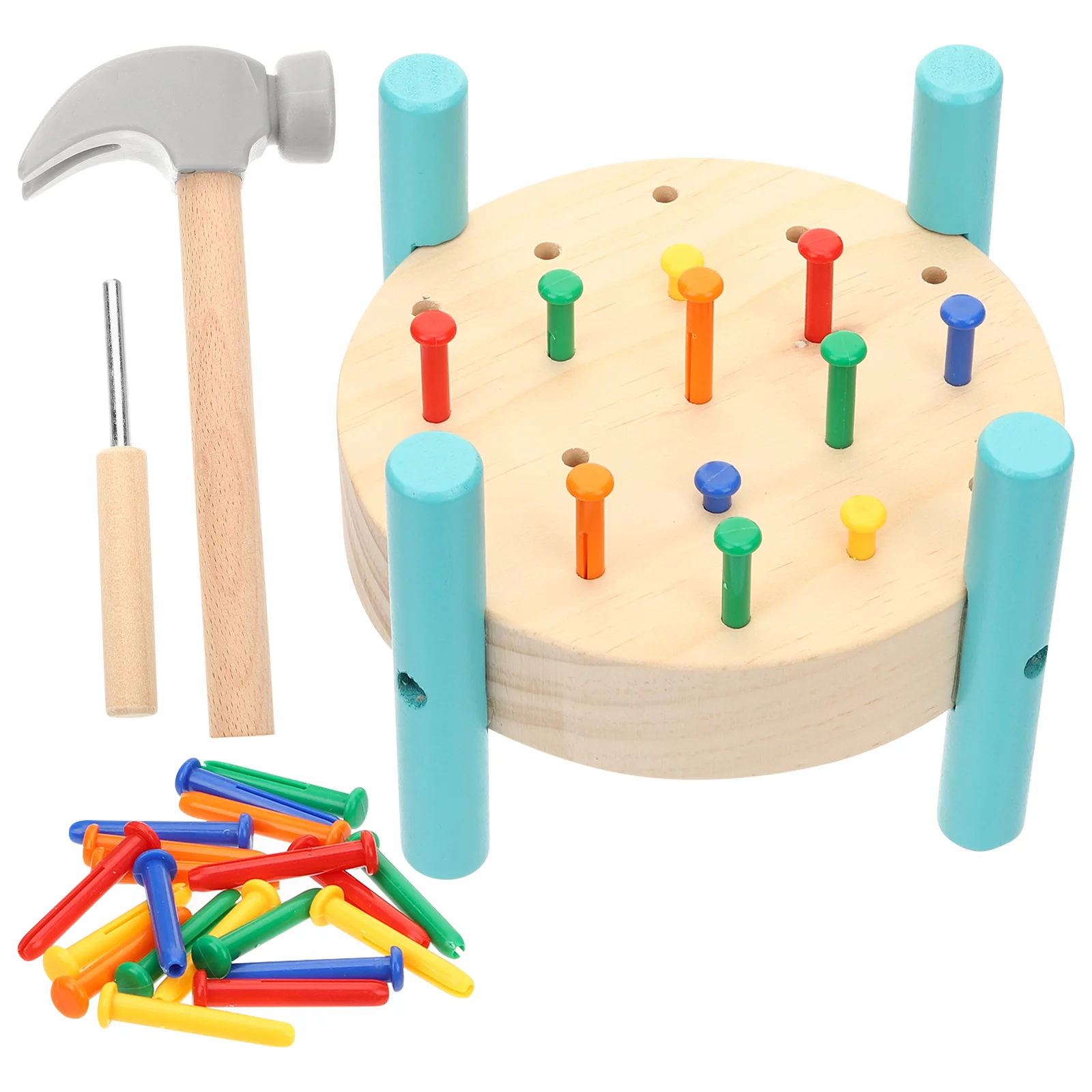 Work Bench Hammer Toy Simulation Tapping Game Toys for Babies Wooden Pounding Workbench Toddler Nailing Table Baby