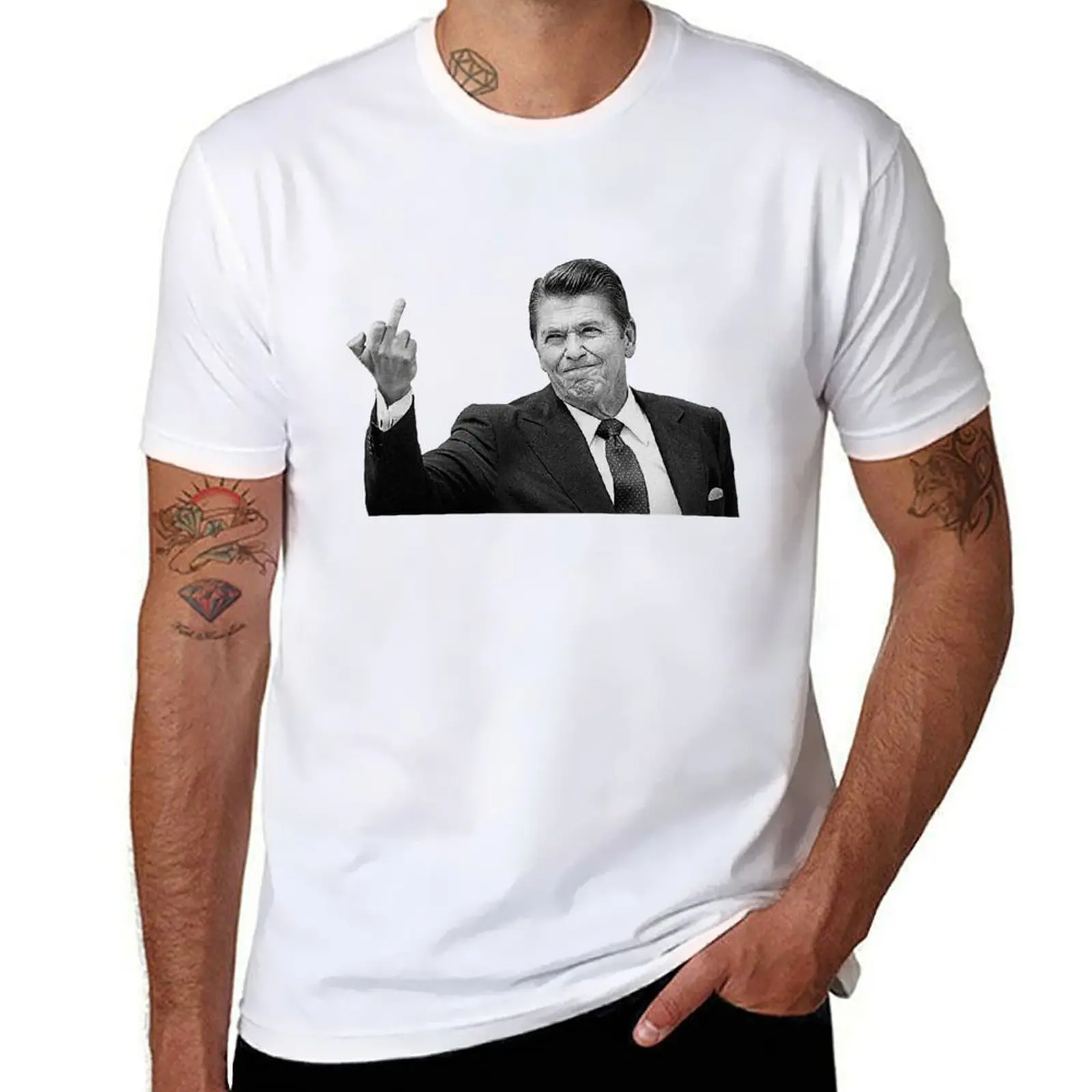 

Ronald Reagan Flipping The Bird T-Shirt man t shirts cotton anime tshirt T-Shirt