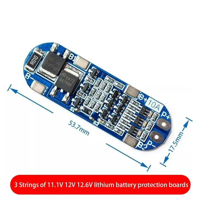 3 strings of 11.1V 12V 12.6V lithium battery protection board with overcharge and overdischarge short circuit function 10A curre