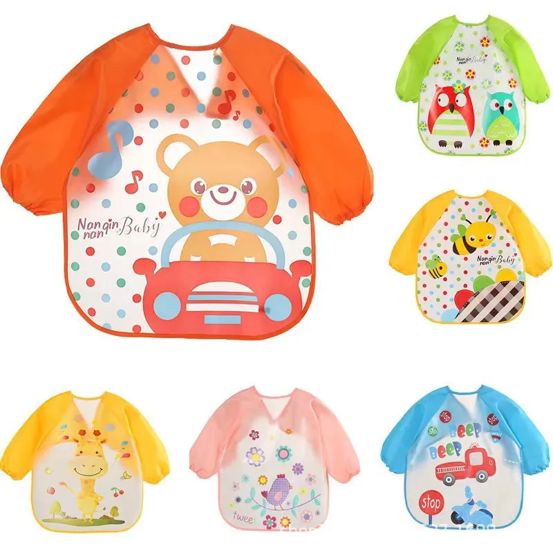 1-3 Years Baby EVA Waterproof Anti-dirty Bib Long Sleeve Strap Coat Dirt Proof Soft Feeding Bib Cute Cartoon Pattern Burp Cloths