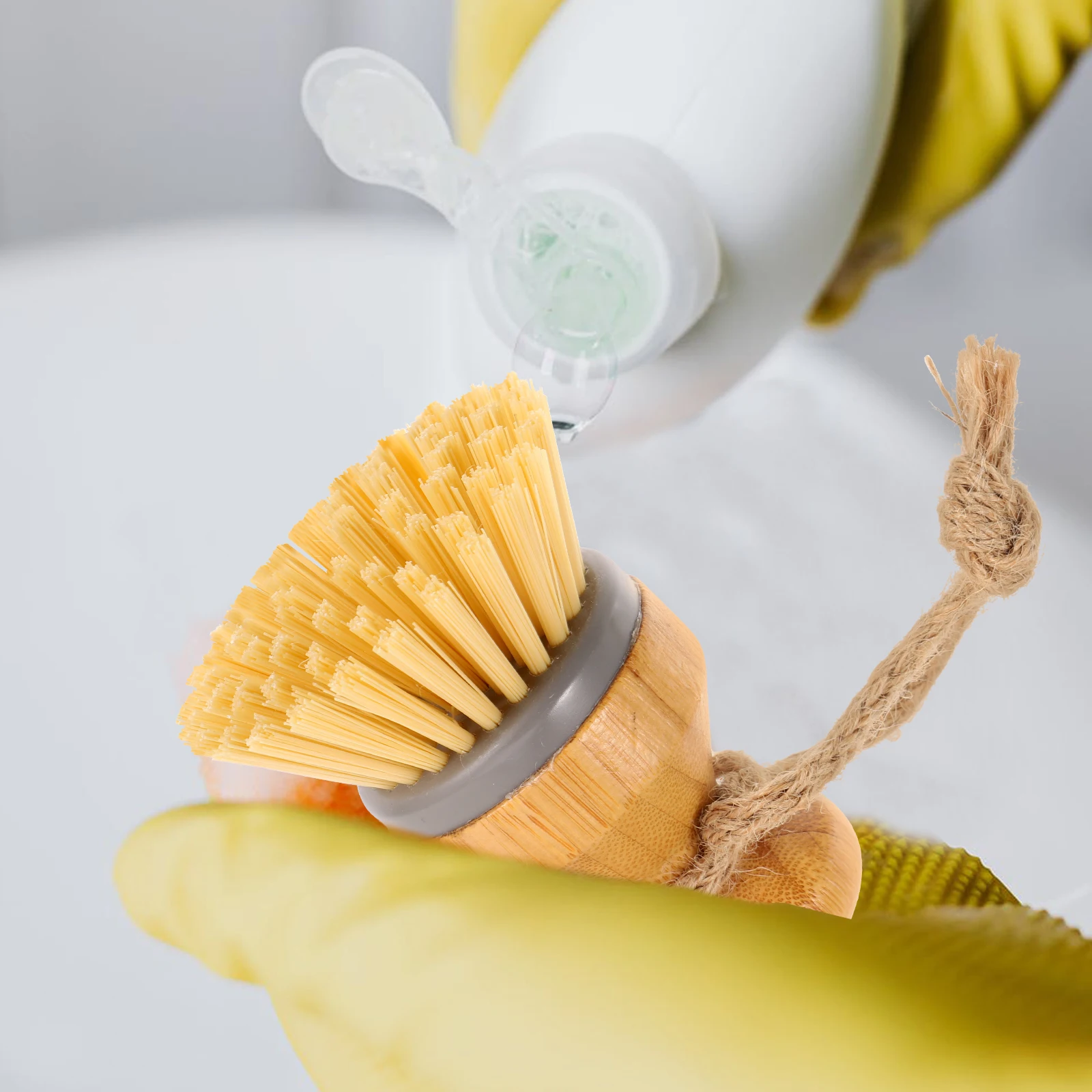 

Kitchen Dish Brush Wok Cleaning Cookware Scrub Palm Pot Dishes Creative Round Head Bristles Wood Rustic Color