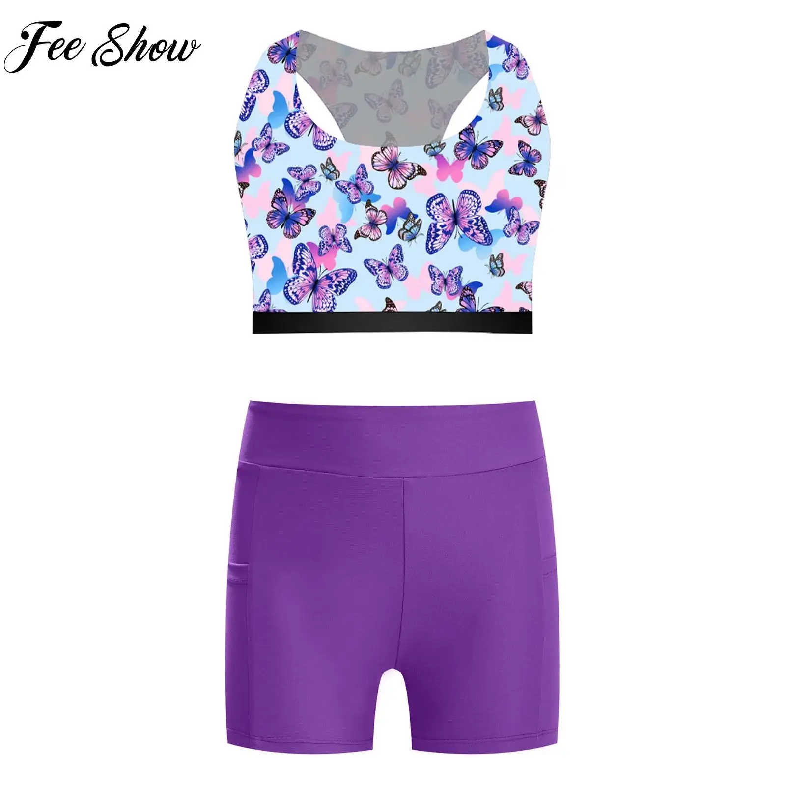 Children's Sportswear Kids Girls Sleeveless Quick-Drying Sport Top Cutout Back Vest with Shorts for Running Gym Yoga Workout Set