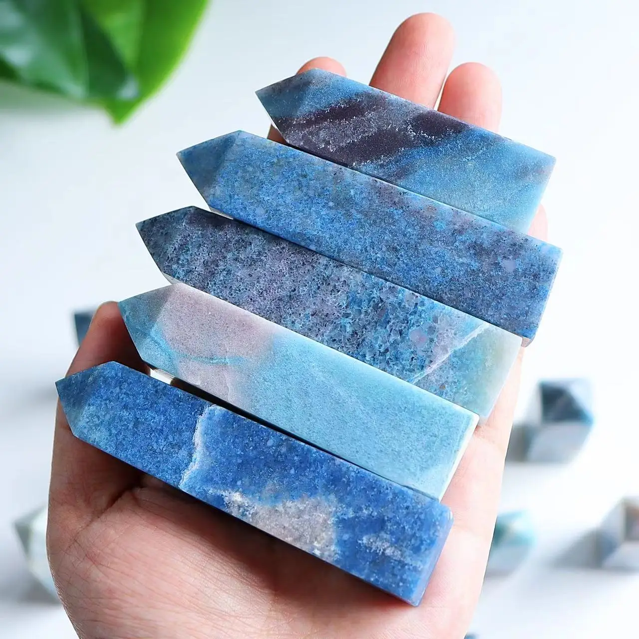 

Natural Trolleite Crystal Points Blue Ocean Tower Charka Healing Metaphysical Energy Column Home Decor