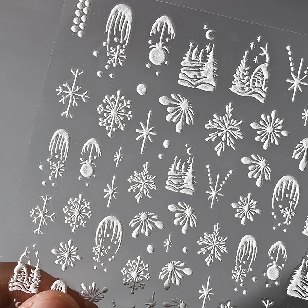 2pcs Kawaii 5D Christmas Xmas Nail Stickers Reflective Glitter Xmas Tree Elk Colorful Ice Cream Star Moon Nail Decals for Winter