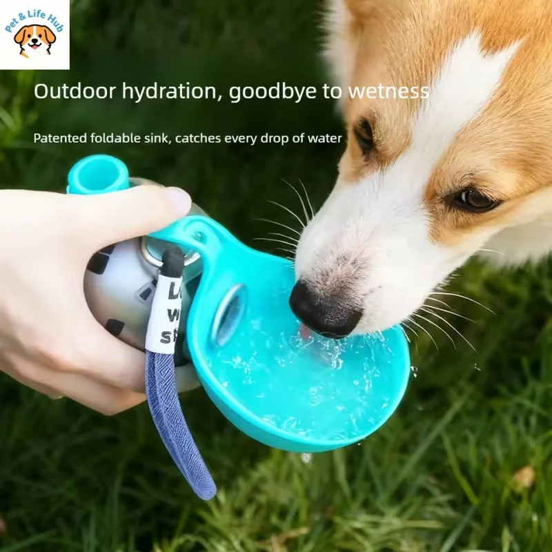 

2-in-1 Portable Pet Water Bottle 304 Stainless Steel Dog Drinking Cup Foldable Bowl Lanyard Hook For Outdoor Walking Cat