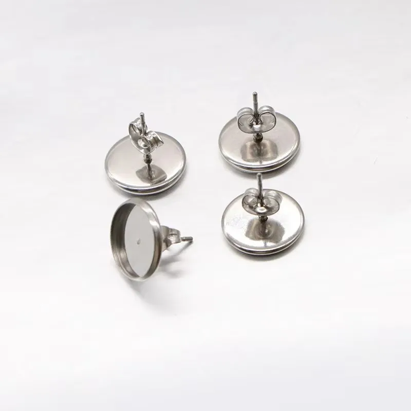 100pcs/lot Inner Dia 10mm 8mm Stainless Steel Earring Stud Base Setting Blanks DIY Earring Jewelry Findings