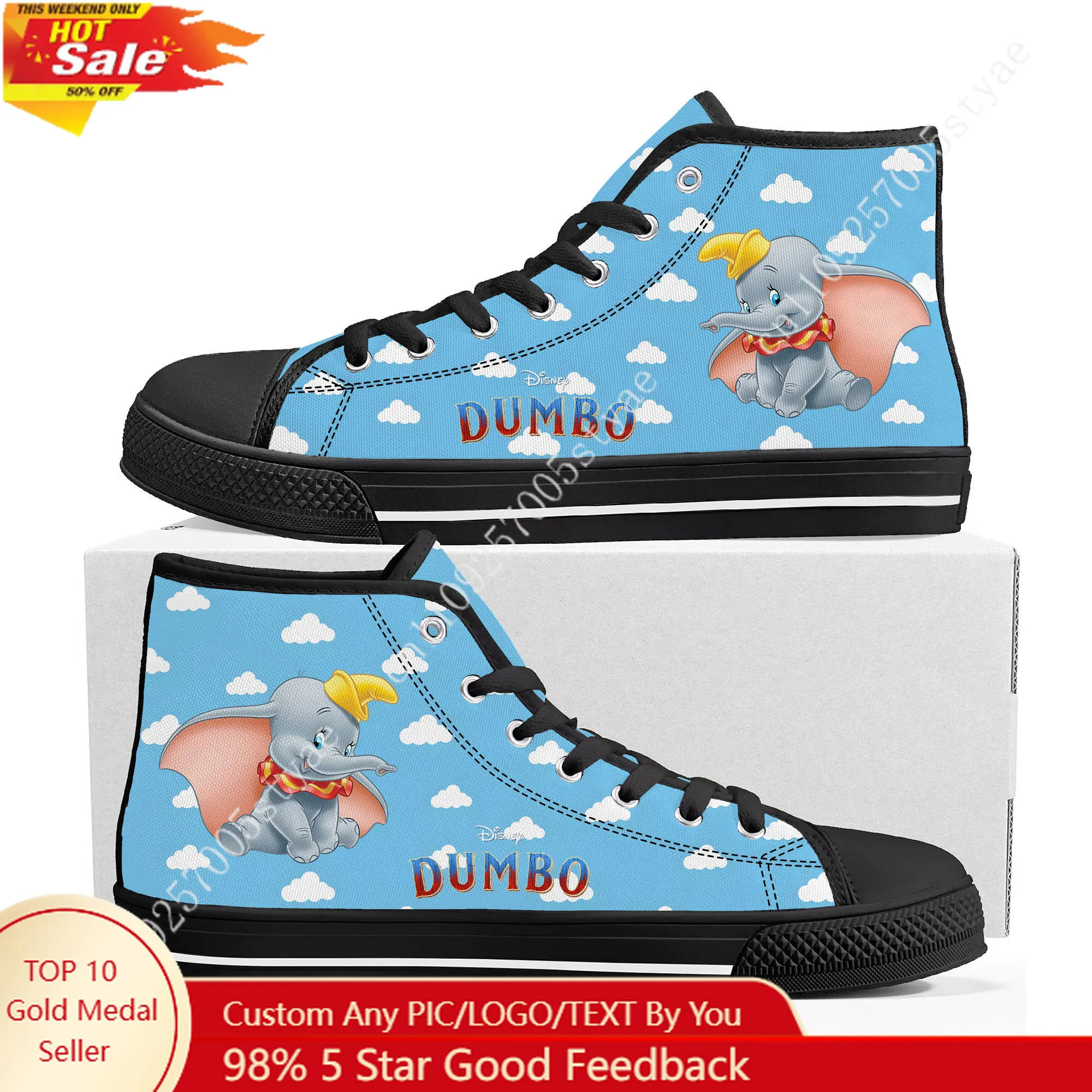 

Dumbo High Top Sneakers Disney Cartoon Movie DIY Decorate Shoes Design Your Photo Texts Logos Party Holiday Gifts Custom Shoe