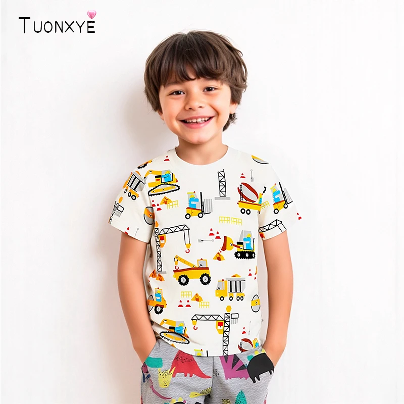 TUONXYE Baby Jungen T-Shirt Cartoon Bagger Fahrzeug Muster Kinder Tops T-Shirts Sommer Baumwolle Kinderkleidung für Kinderkostüme