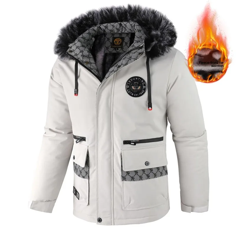 

Men's Winter Thiened Fce Lined Cotton Jaet Hooded Casual Faion Trendy Outerwear Korean Sle 2025 New Arrival