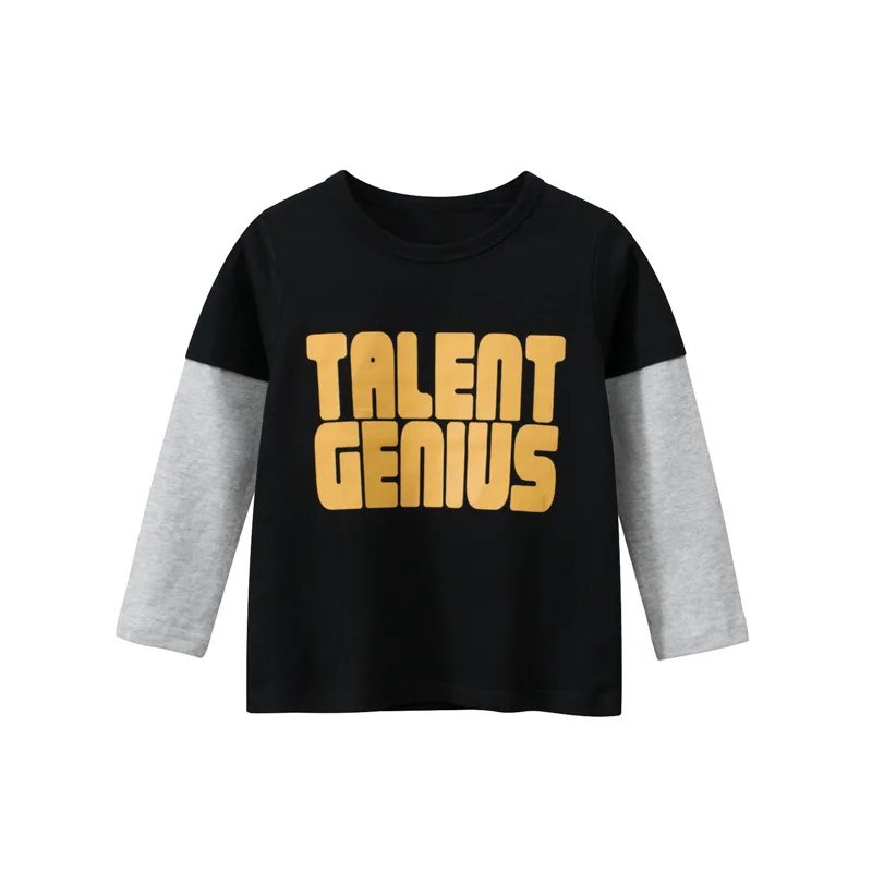 Boys' Autumn Bottom Shirt Children's Clothing Long sleeved T-shirt Small and Medium sized Children's Fake Two Piece Top