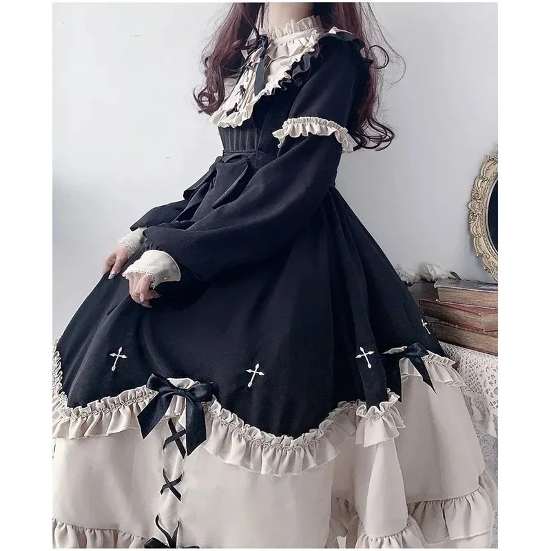 

2026 Japanese Lolita Dark Heavy Industries Genuine Gothic Cross Autumn/winter Star Op Long Sleeved Dress 2025 Hot Sale yy:89