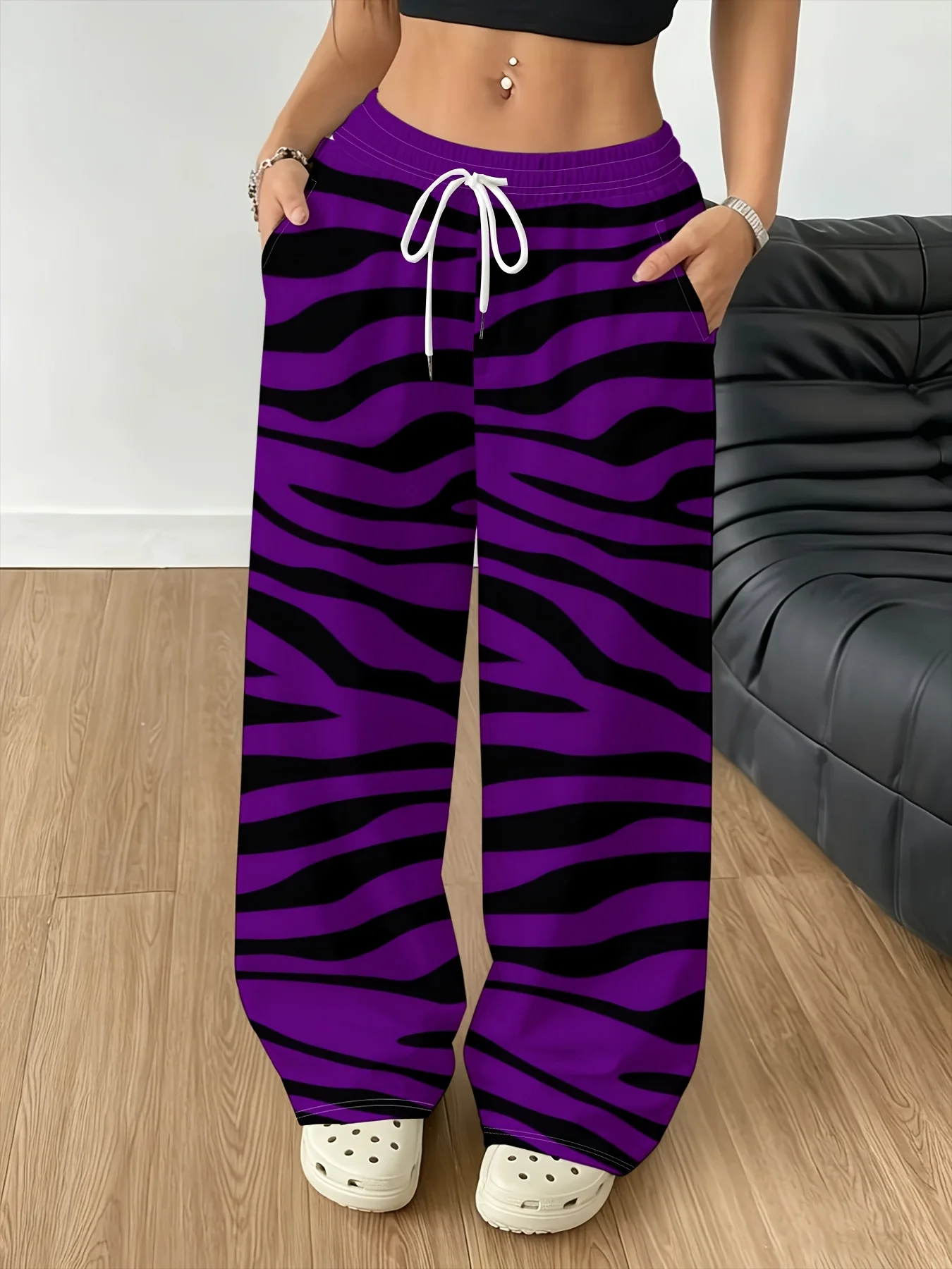 2026 Spring Autumn Personalized Fashionable Y2k Purple Pants Trendy Fashion Striped Jersey Women and Children Sports Pants