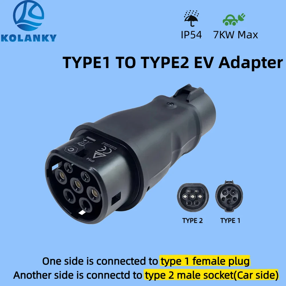 

KOLANKY SaeJ1772 to IEC62196-2 EV Charging Connector For Type2 Electric Car 7KW Type1 To Type2 Electric Car Adapter EV Convertor