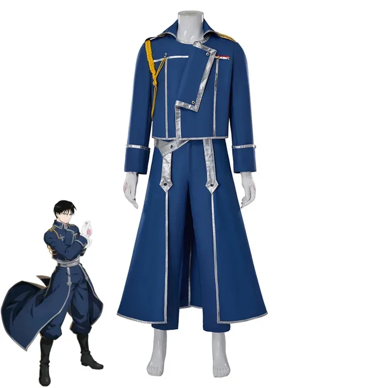 ♥ 2025 New Anime Fullmetal Alchemist Roy Mustange Cosplay Costume Blue Fight Military Uniform Coat Wig Adult Man Hallowee ★☆ly99