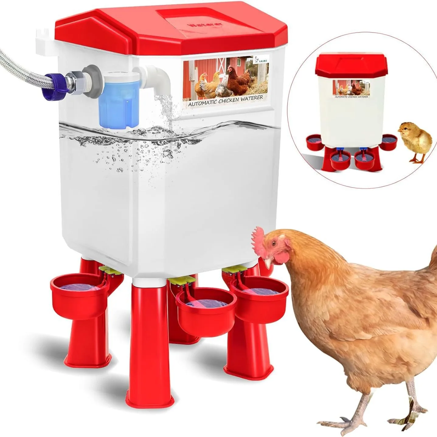 

Автоматическое ведро для наполнения воды для курицы с трубкой, поплавковым клапаном для птицы, автоматическая подача