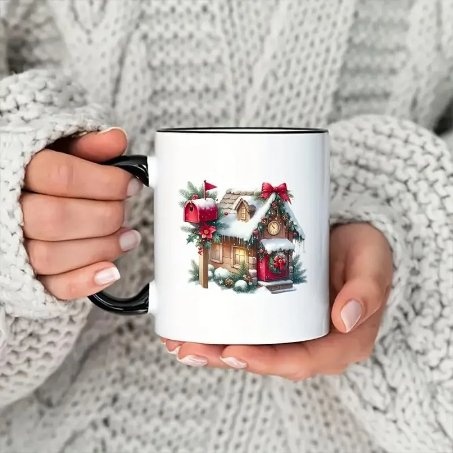12pcs Festive Merry Christmas Mailbox Tree UV DTF Cup Wraps Transfer Waterproof Sticker for Glass Cups Furniture Craft DIY Craf