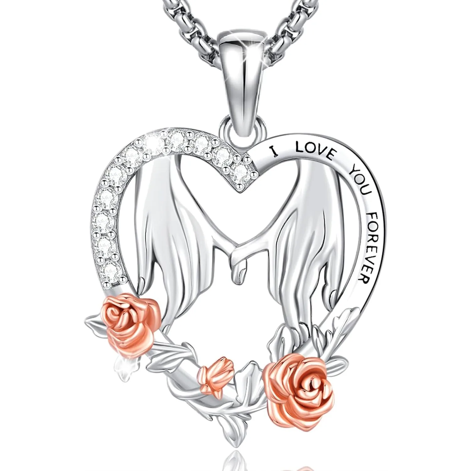 

Heart Rose Necklaces Gifts for Women, 925 Sterling Silver Heart Necklace Pendant for Valentines Day Mothers Day Anniversary