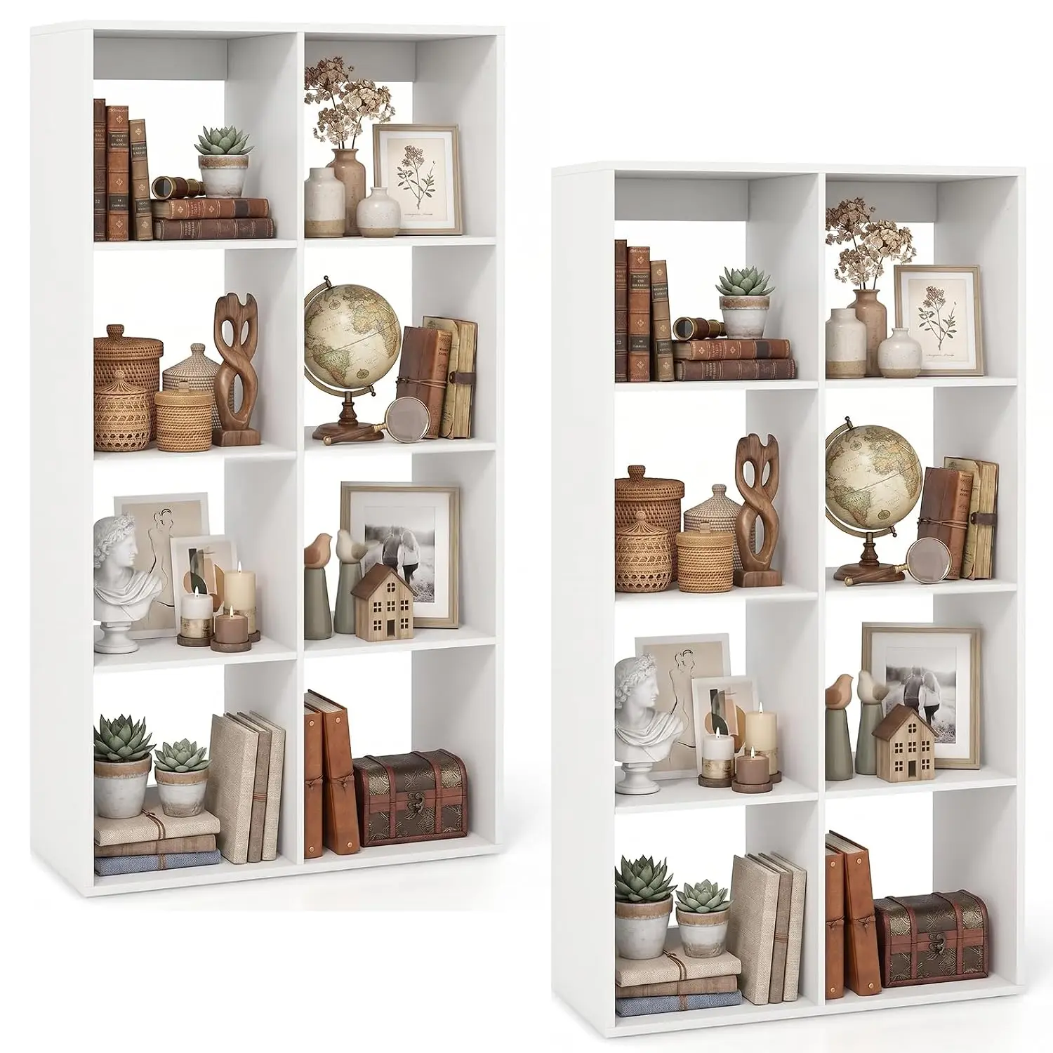 White 8 Cube Storage Organizer Set of 2, 4 Tier Cubby Bookshelf, Customized