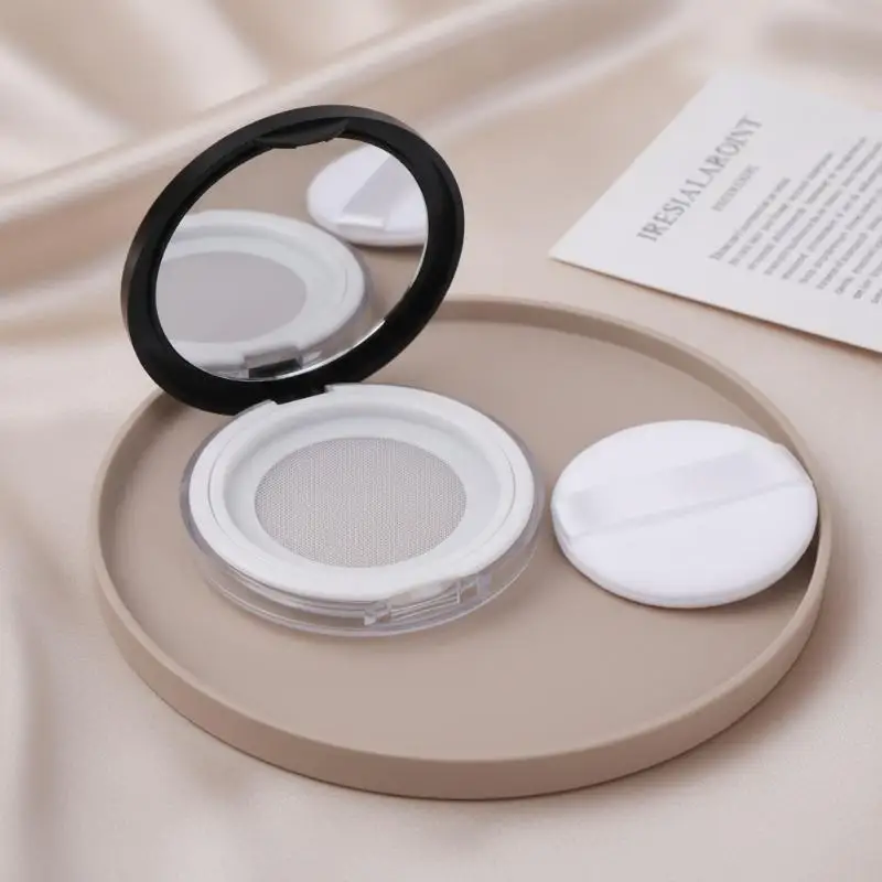 1Pcs 3g Travel Makeup Jar Sifter Container Portable Ultra-thin Black Plastic Powder Box With Mirror And Powder Puff