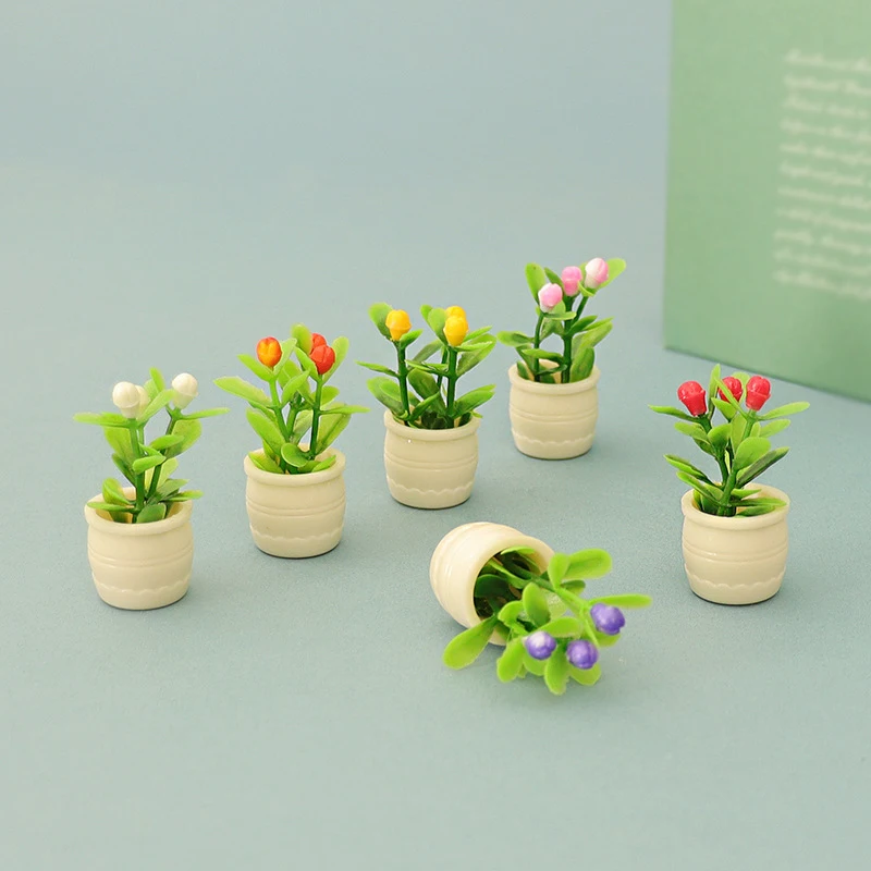 10Pcs 1/12 Dollhouse Flower Plant Potted Model Mini Garden Decoration Dolls House Accessories Micro Landscape Ornament