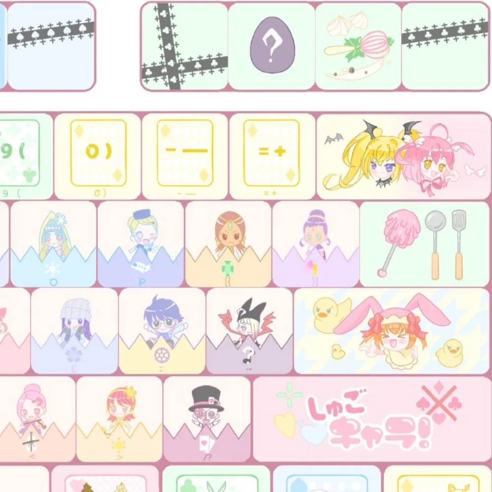 Shugo Chara！Key Cap Heart Unlock PBT EOA Profile Thermal Sublimation Pink Anime Keycaps for Customized Mechanical Keyboard