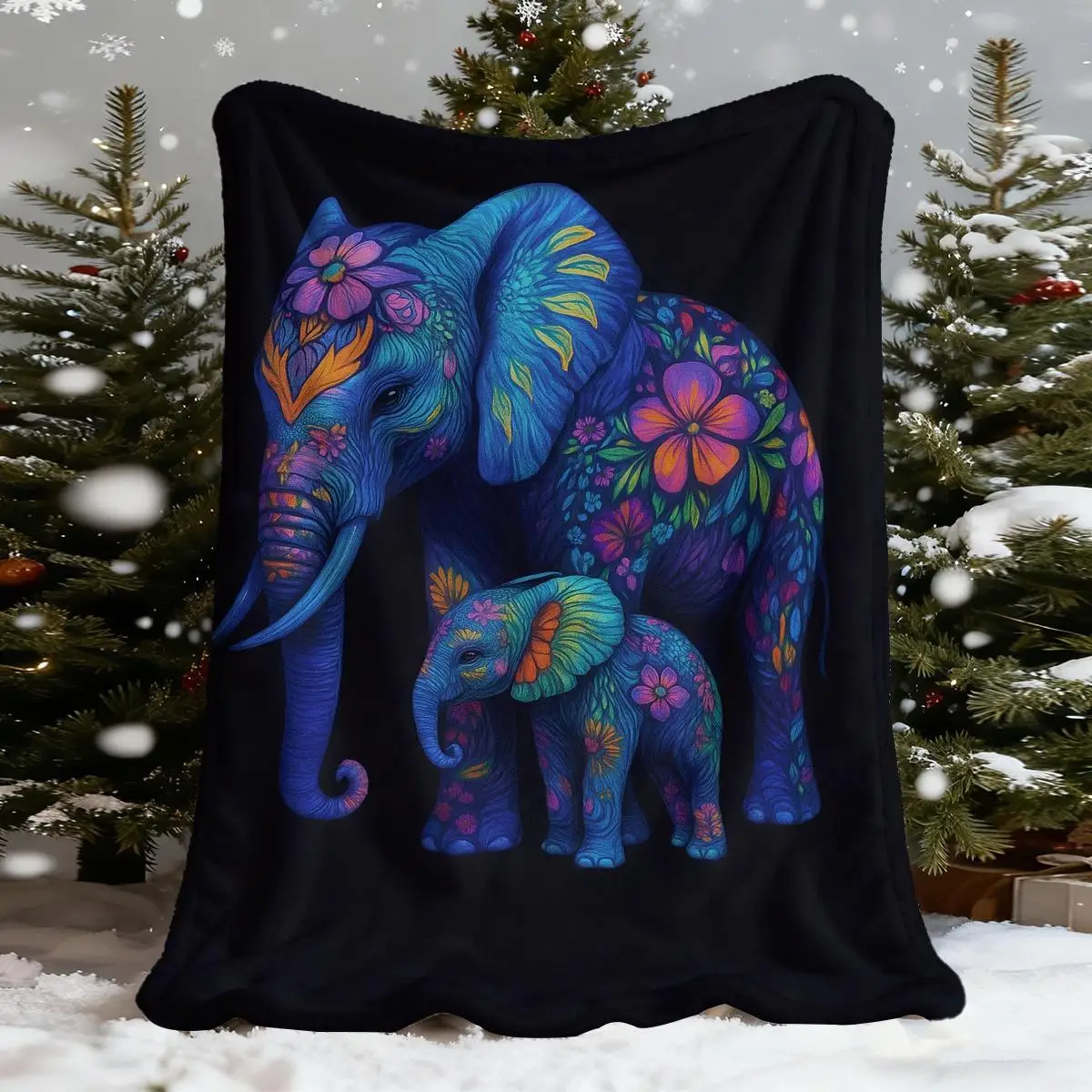 Bohemian Elephant Print Throw Blanket Fuzzy Plush Cozy Nursery Decor Gift for Kids Girls Boys Pet Animals Whimsical Artwork