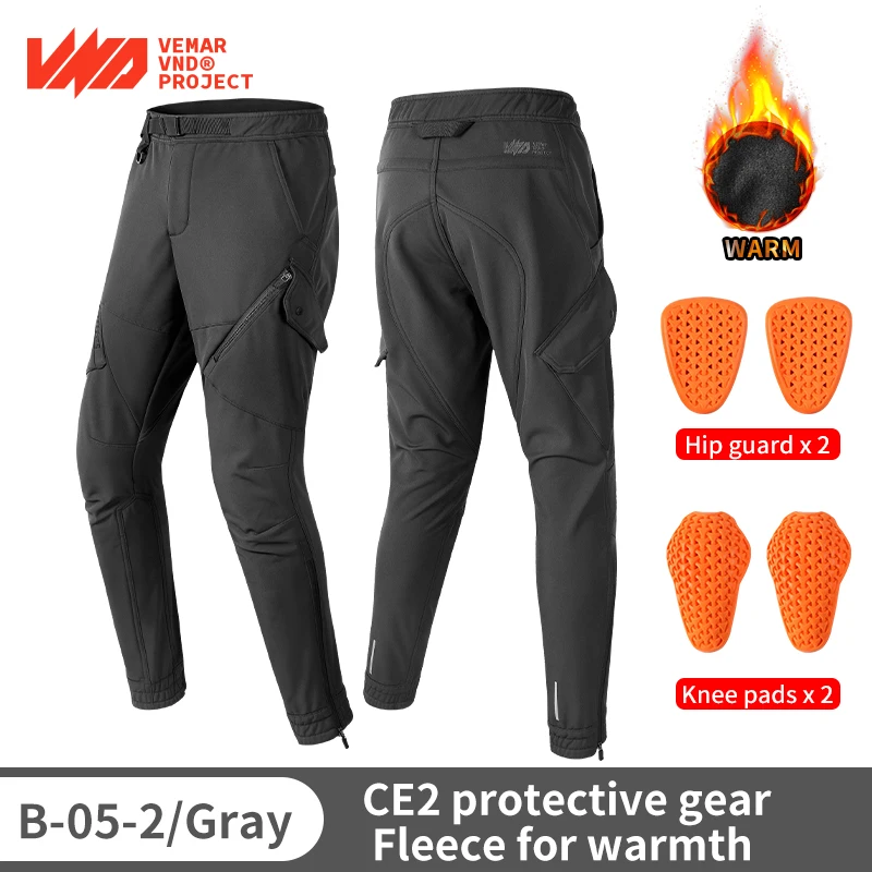 VND Urban Commuter Warm Motorcycle Pants, Winter Men's Workwear Style Waterproof Riding Pants with CE2 Hip Knee Protection Gear