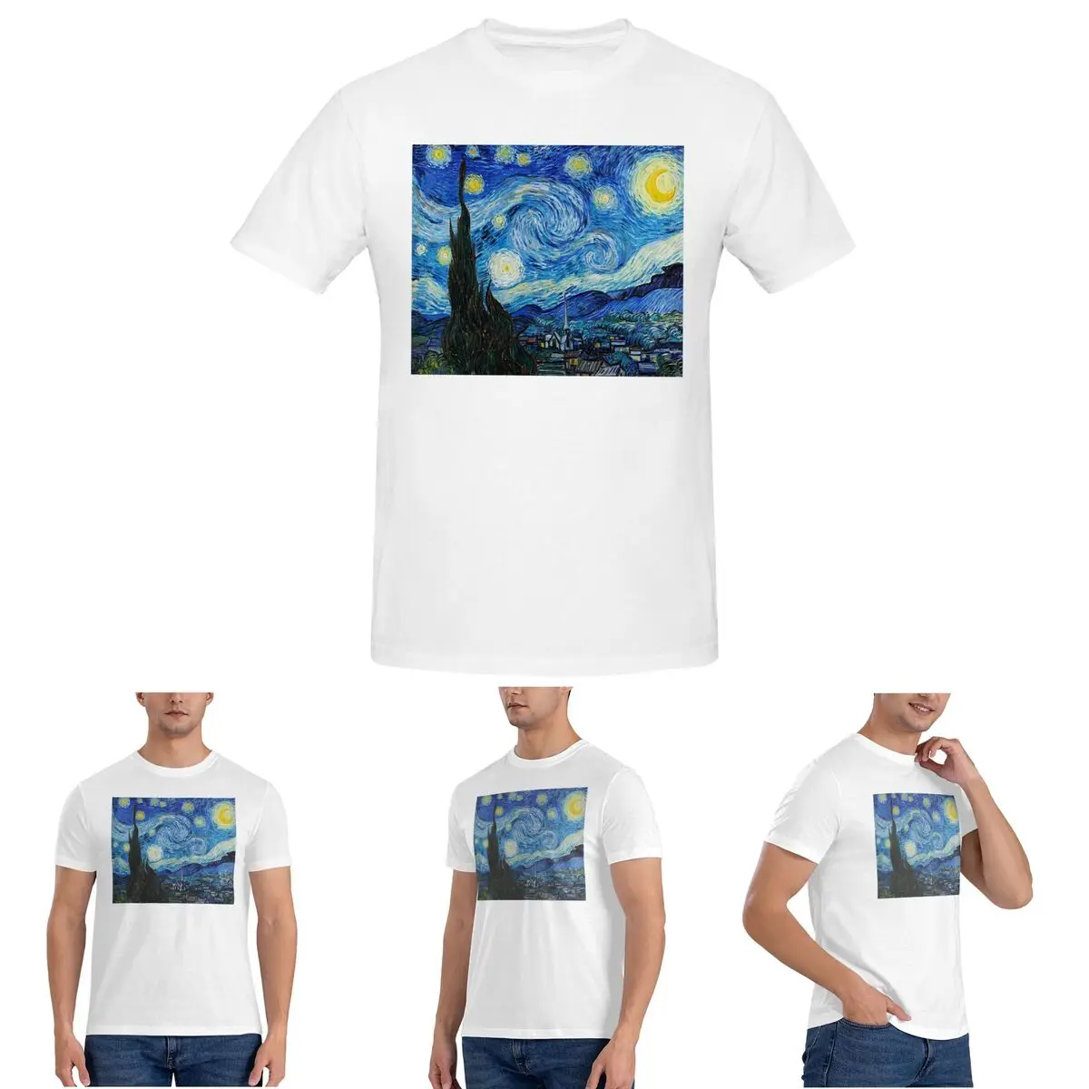 

Мужская футболка «Звездная ночь Винсента Ван Гога», хлопковые футболки больших размеров, мужские летние топы с короткими рукавами и круглым вырезом