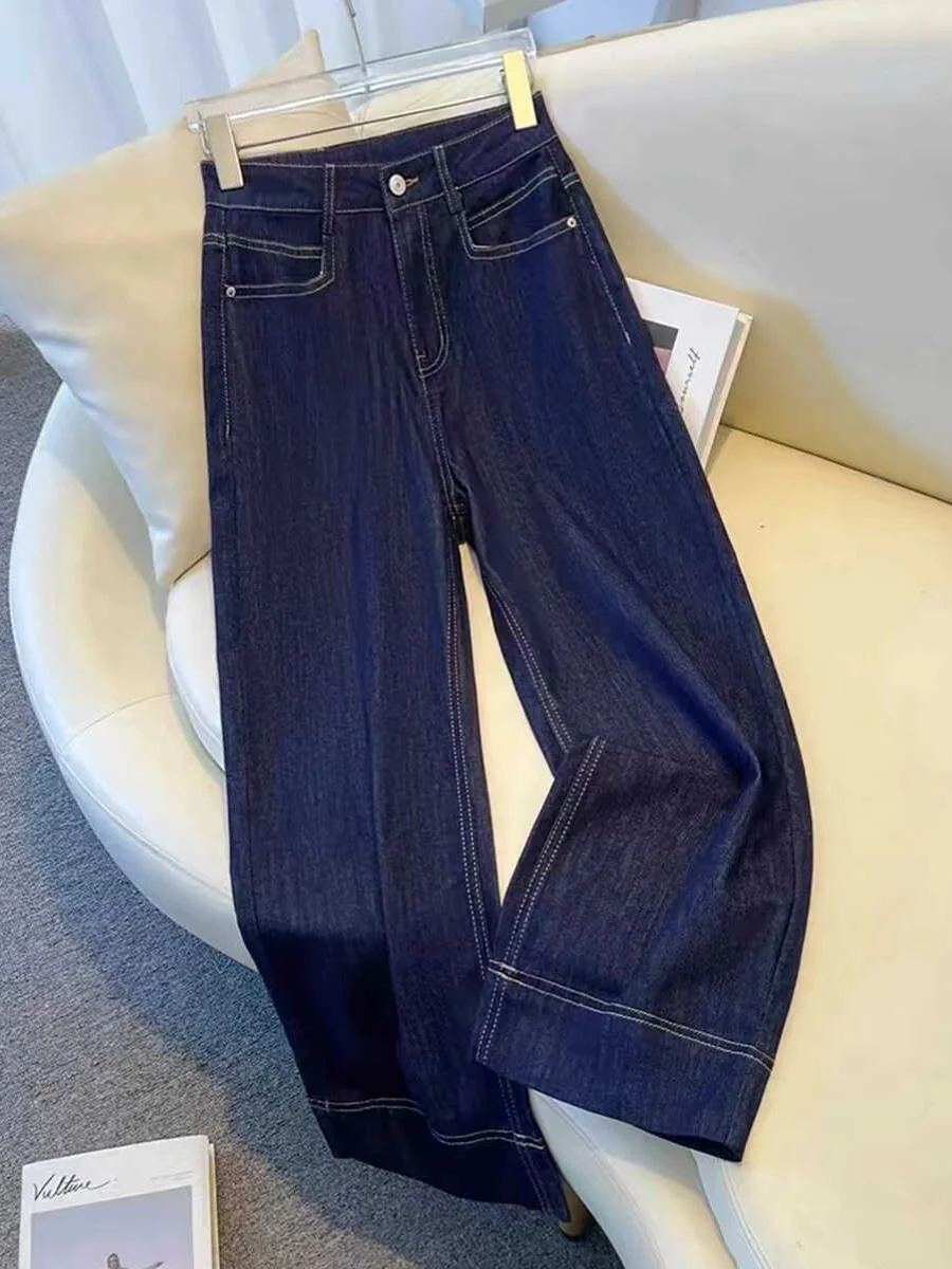 

American Sle High Waist Wide Leg Nine-Tenths Jeans Women Summer plus Size Slim Straight Pants Korean Version ort plus Size