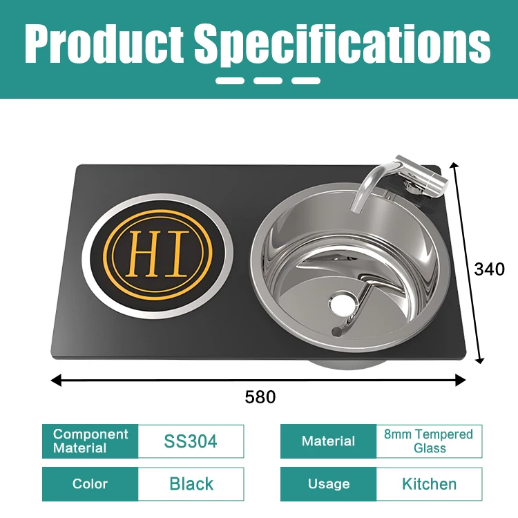 JDA Compact Innovative RV Sink & Induction Cooktop Combo SS304 Stainless Steel Space-Saving For Mobile Home Caravan & Van Life