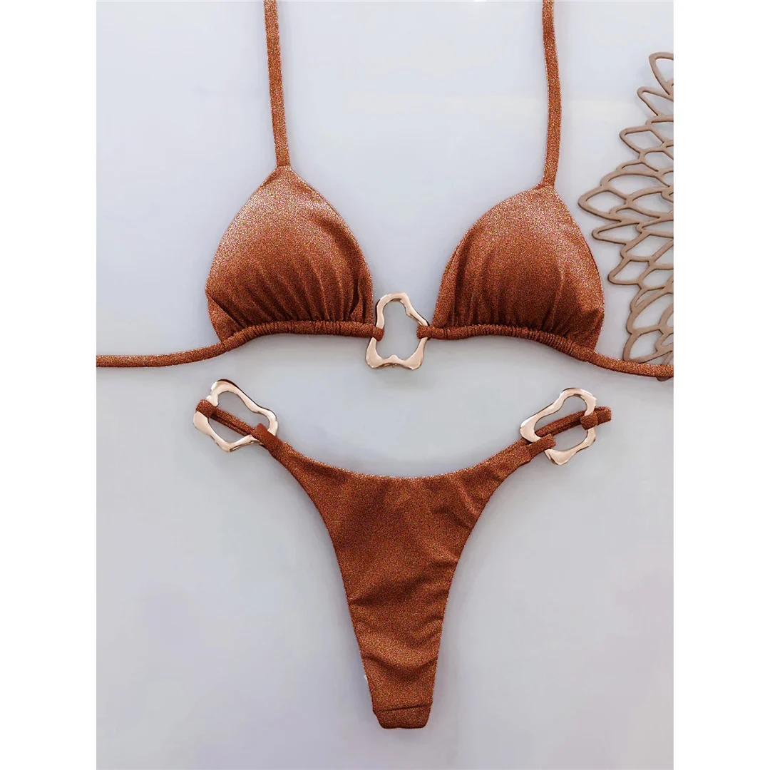 Glänzender Metallring Neckholder Mini-Tanga-Bikini Damen-Badeanzug Zweiteiliges Bikini-Set Badebekleidung Badeanzug Schwimmanzug V6438 – Detail 22