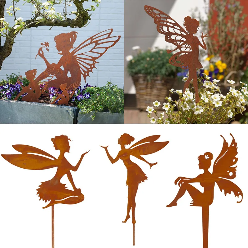 

Outdoor garden and courtyard decorations flower fairies sprites silhouettes metal iron crafts sprite decorations