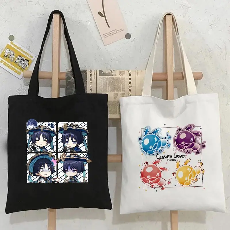 

Genshin Impact Canvas Simple Versatile Shoulder Cartoon Tote Bag Wanderer Paimon Klee Hu Tao Diluc Ani