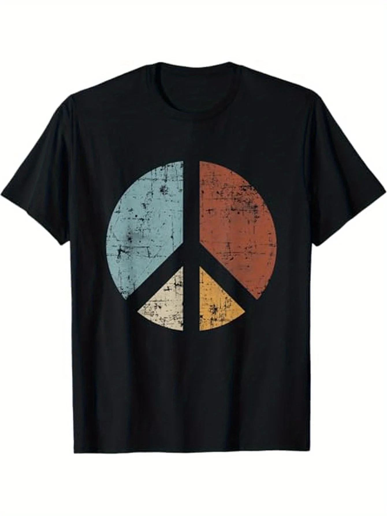 

100% Cotton Vintage Distressed Design Tee Retro Vintage Distressed Design Peace Sign T Shirt Halloween Christmas Gift