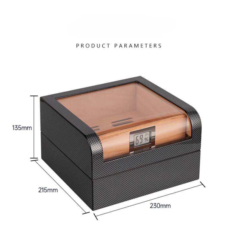 Double Layered Large Capacity Carbon Fiber Cigar Box Can Hold 50 Pieces Cedar Cigar Wooden Humidor Box with Transparent Window